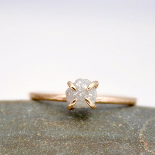 raw diamond ring, natural rough diamond claw setting, unique engagement ring, recycled gold stacking ring,  Rachel Wilder Handmade Jewelery