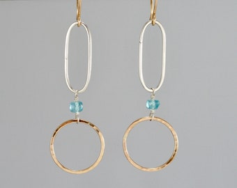 Geometric Mixed Metal Hoop EarringsLabradoriteCrystal JewelryHoop Earrings