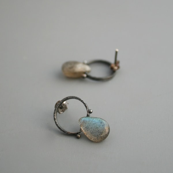 Labradorite gemstone and sterling silver post earrings, Rachel Wilder Handmade Jewelry