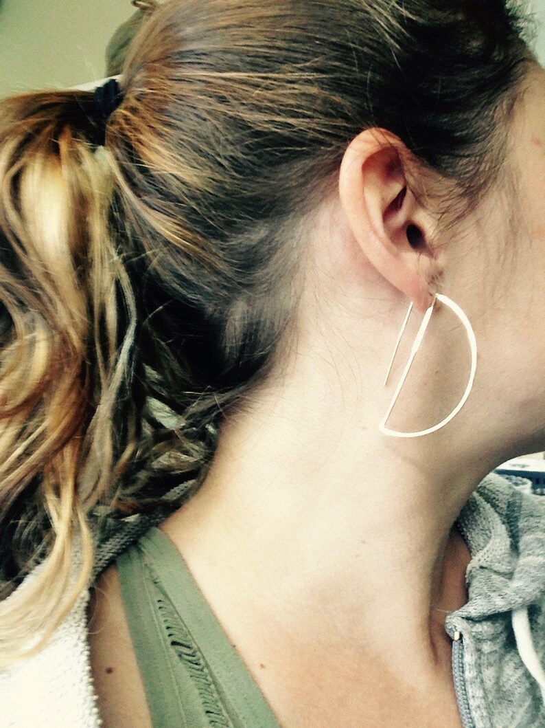 Modern Crescent Earrings Geometric Threader Earrings Gold Etsy