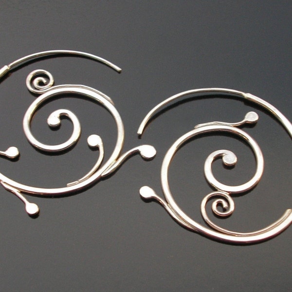 Large sterling silver spiral thread earrings, Rachel Wilder handmade Jewelry