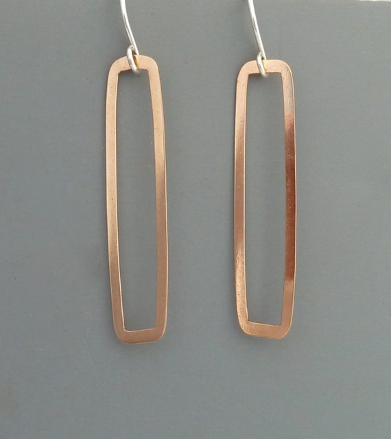 Rose Gold filled rectangular hoop earrings, geometric jewelry, long rectangle earrings, Rachel Wilder Handmade Jewelry