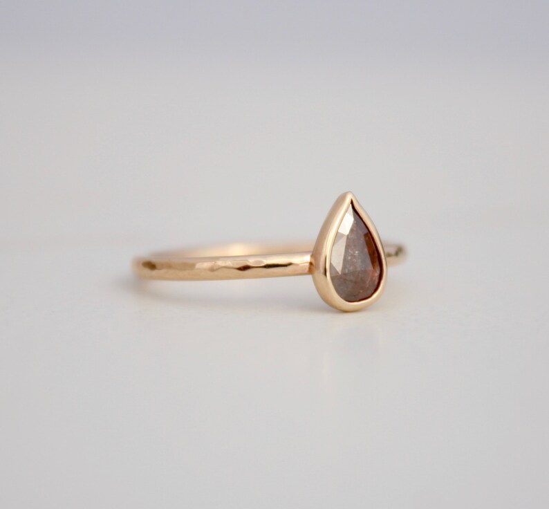 Rose cut diamond ring, pear shape brown diamond and 14k solid gold engagement ring, wedding ring, Rachel Wilder Handmade Jewelery image 2