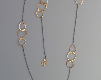 Long necklace with organic gold filled links, Rachel Wilder Handmade Jewelry