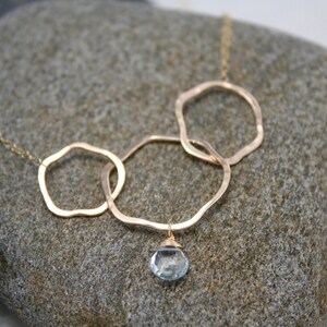 Simple three organic hoops gold filled necklace with pale blue aquamarine stone, Rachel Wilder Handmade Jewelry image 3