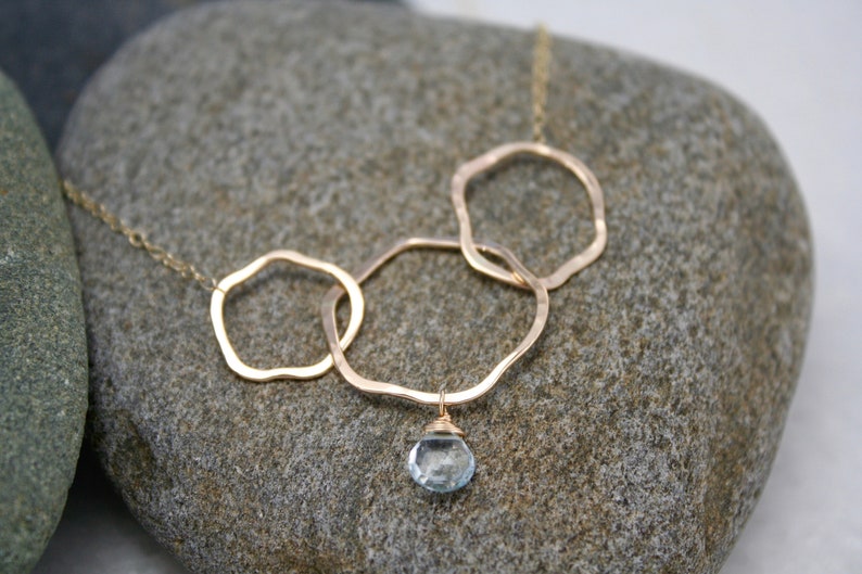 Simple three organic hoops gold filled necklace with pale blue aquamarine stone, Rachel Wilder Handmade Jewelry image 3