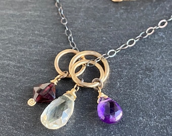 Multi gemstone pendant with mixed metals and warm stones, Rachel Wilder Handmade Jewelry