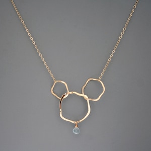 Simple three organic hoops gold filled necklace with pale blue aquamarine stone, Rachel Wilder Handmade Jewelry image 1