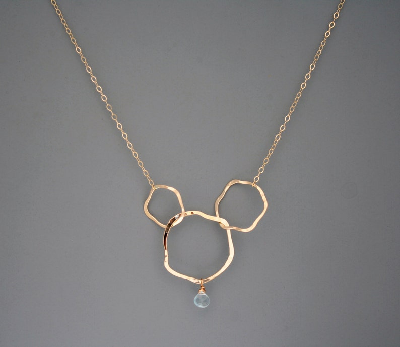 Simple three organic hoops gold filled necklace with pale blue aquamarine stone, Rachel Wilder Handmade Jewelry image 1