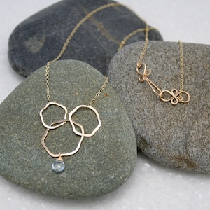 Simple three organic hoops gold filled necklace with pale blue aquamarine stone, Rachel Wilder Handmade Jewelry image 2