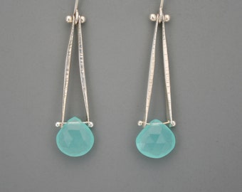 Sterling silver and aqua chalcedony drop earrings, Rachel Wilder Handmade Jewelry