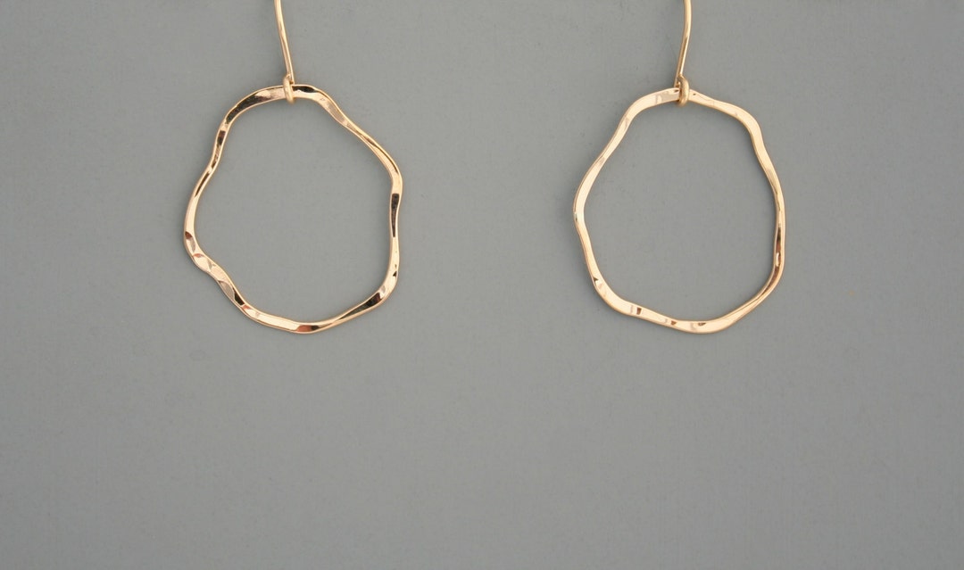 Small Organic Hoop Earrings Available in Yellow or Rose Gold - Etsy