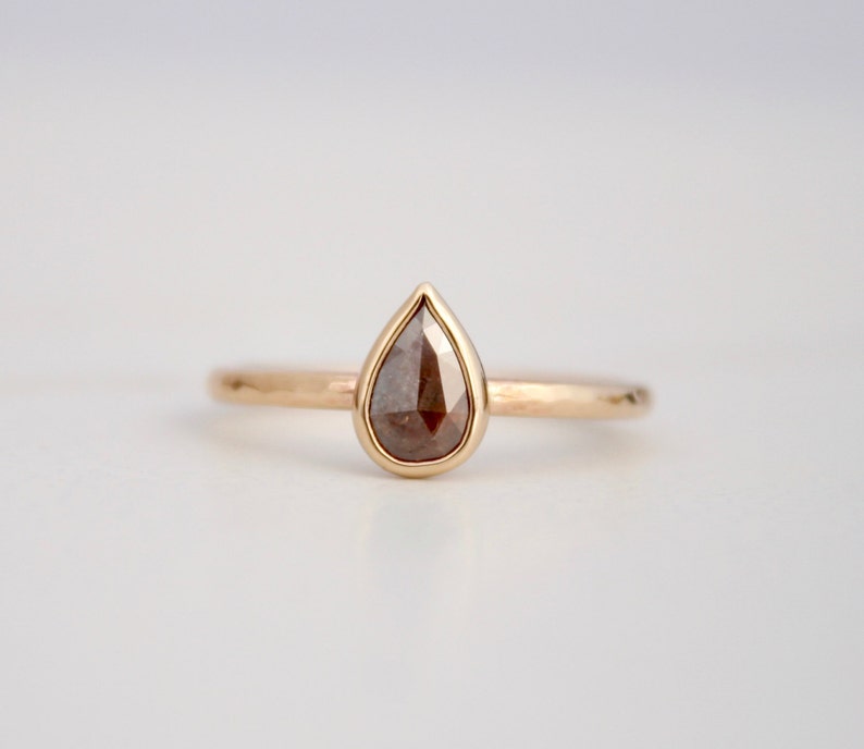 Rose cut diamond ring, pear shape brown diamond and 14k solid gold engagement ring, wedding ring, Rachel Wilder Handmade Jewelery image 1