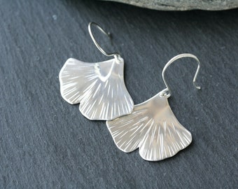 Sterling silver ginkgo leaf earrings, ginkgo leaf jewelry, silver leaf earrings, Rachel Wilder Handmade Jewelry