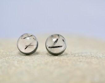 Tourmalated quartz stud earrings, Simple sterling silver gemstone stud earrings, quartz , Handmade silver earrings