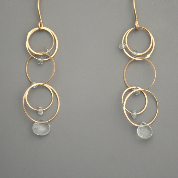 Aquamarine pale blue gemstone and delicate gold filled link earrings, Rachel Wilder Handmade Jewelry