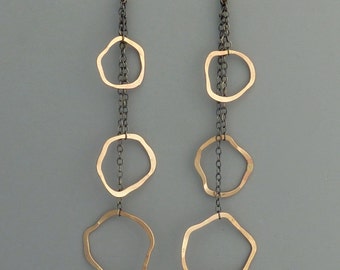 Triple 14k gold filled and sterling silver organic hoop earrings, Rachel Wilder Handmade Jewelry