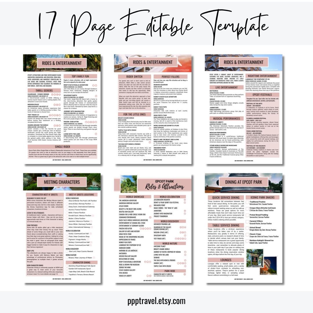 Epcot Guide.pdf Epcot Park Guide - WDW Travel Agent Editable Canva Template - Rides ...