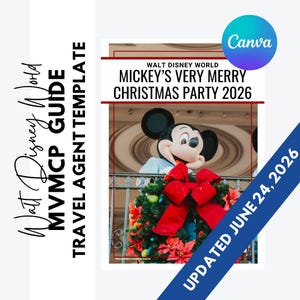 Può includere: Un modello di guida per agenti di viaggio digitale per il Mickey's Very Merry Christmas Party 2026 di Walt Disney World. La grafica mostra Topolino dietro una ghirlanda verde con un grande fiocco rosso e il testo Updated June 24, 2026.