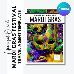 Universal Orlando Mardi Gras Guide Template | Travel Agent Canva Client Planner | Parade, Food & Concerts 2026