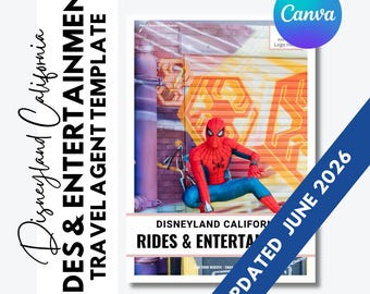 Disneyland Rides and Entertainment Guide - Travel Agent Editable Canva Template - FREE updates for 1 year - Updated June 2026