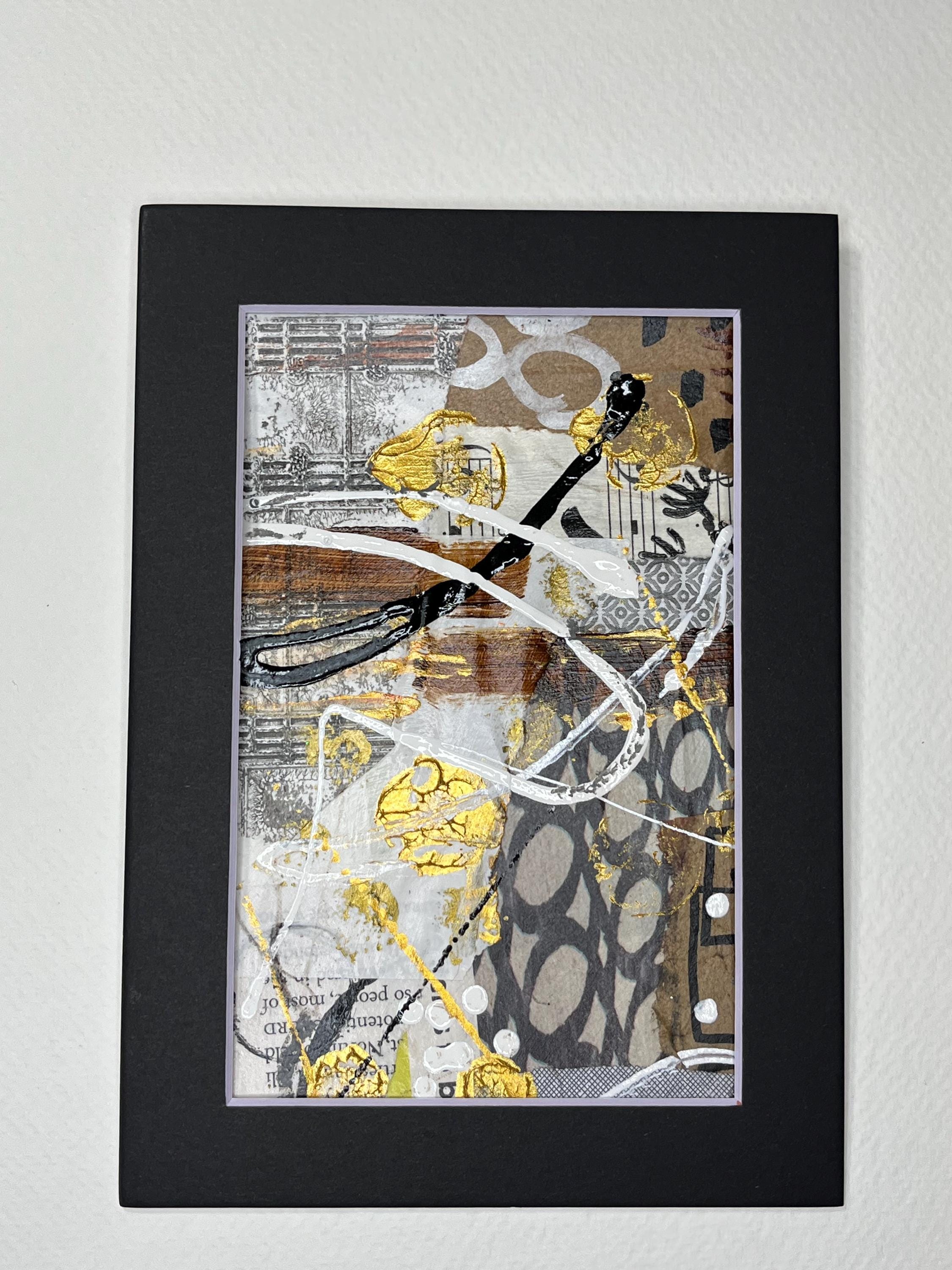 Autumn Mixed Media Abstract Art 5x7 ready to frame with black matboard - Thumbnail 4