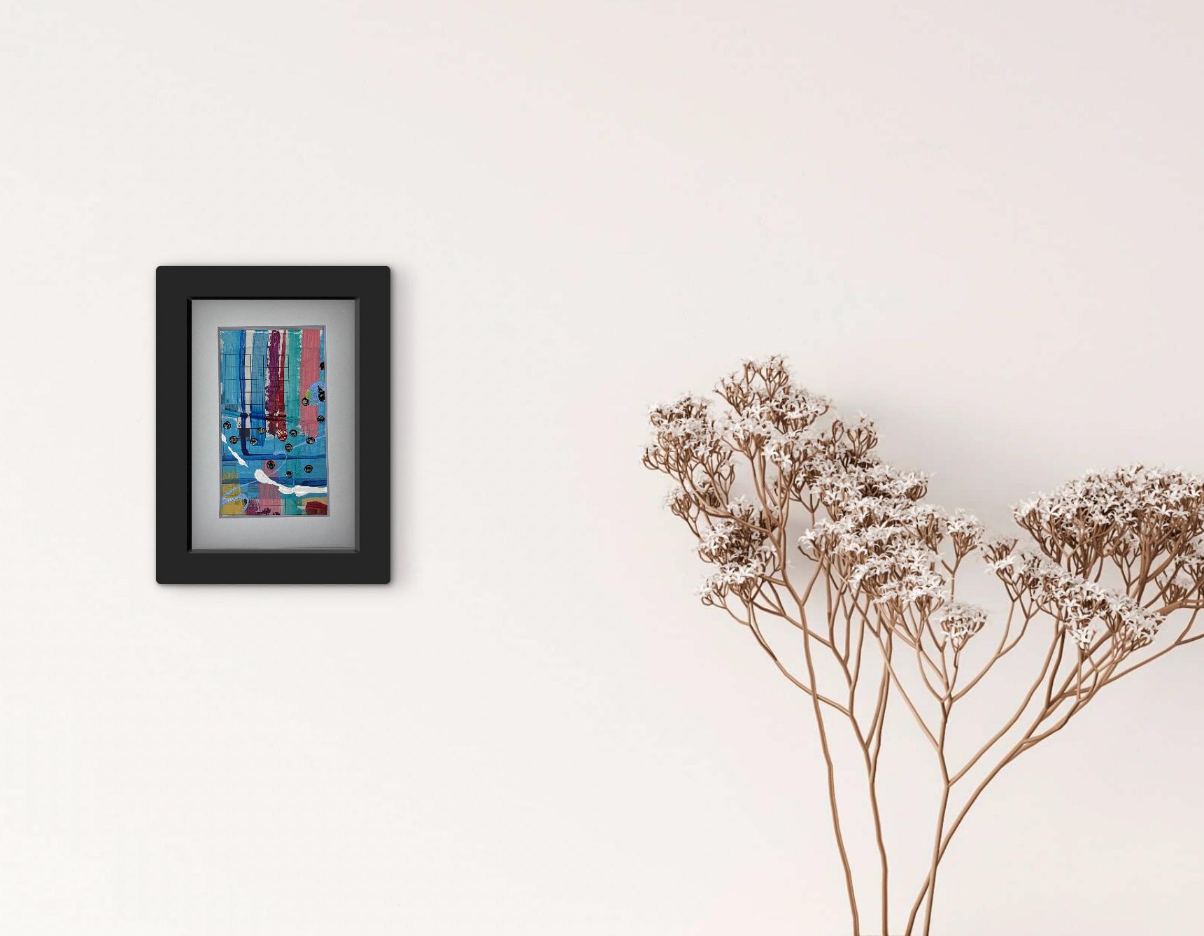 Small Mixed Media Abstract Art 4x6 ready to frame bright colors - Thumbnail 5