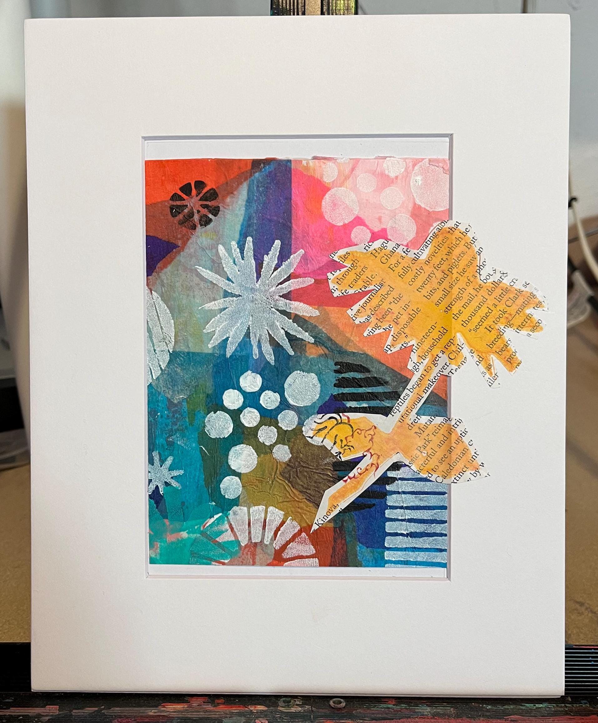 Yellow Flower Collage: Original Gel Print Artwork