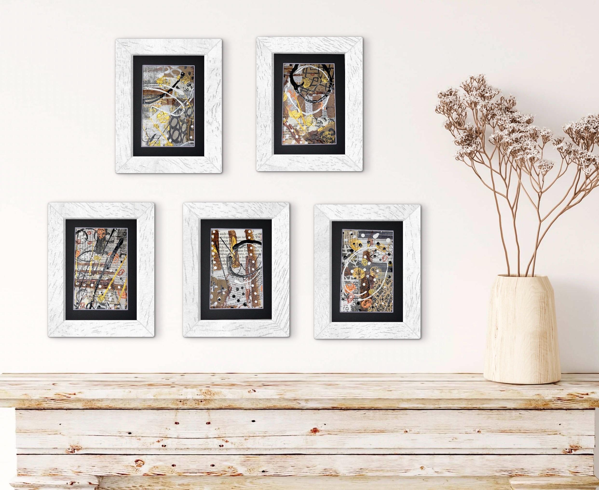 Autumn Mixed Media Abstract Art 5x7 ready to frame with black matboard