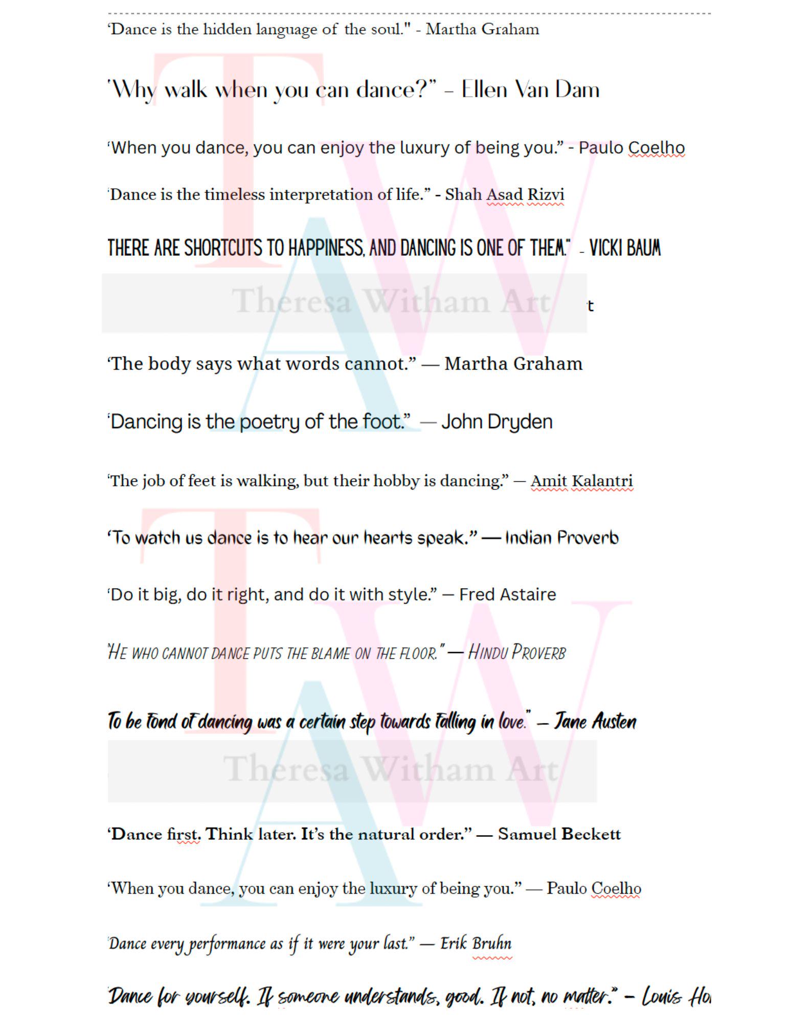Dance Quotes for Junk, Art Journals