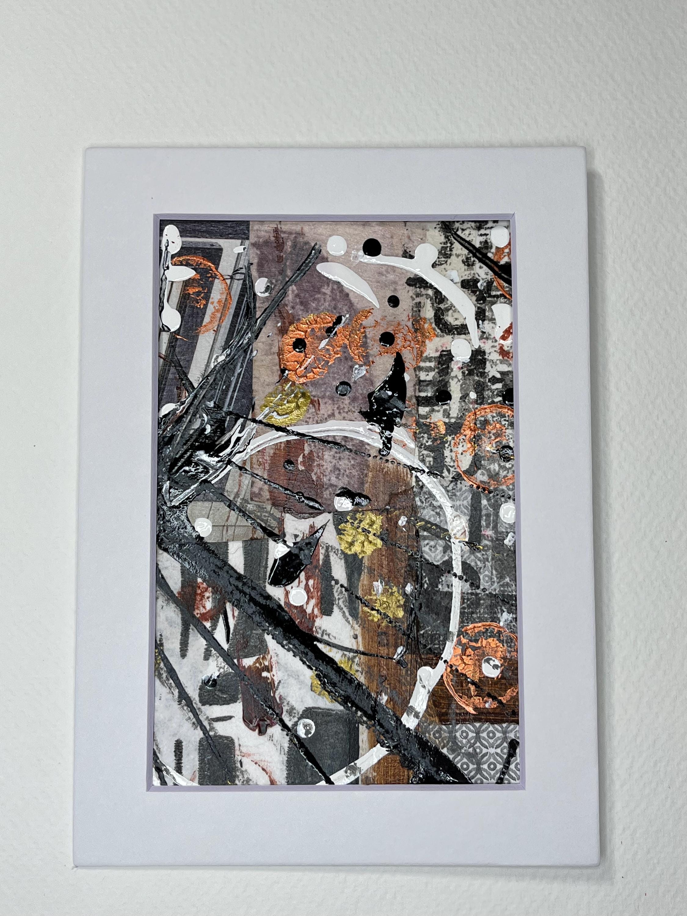 Autumn Mixed Media Abstract Art 5x7 ready to frame (white matboard) - Thumbnail 4
