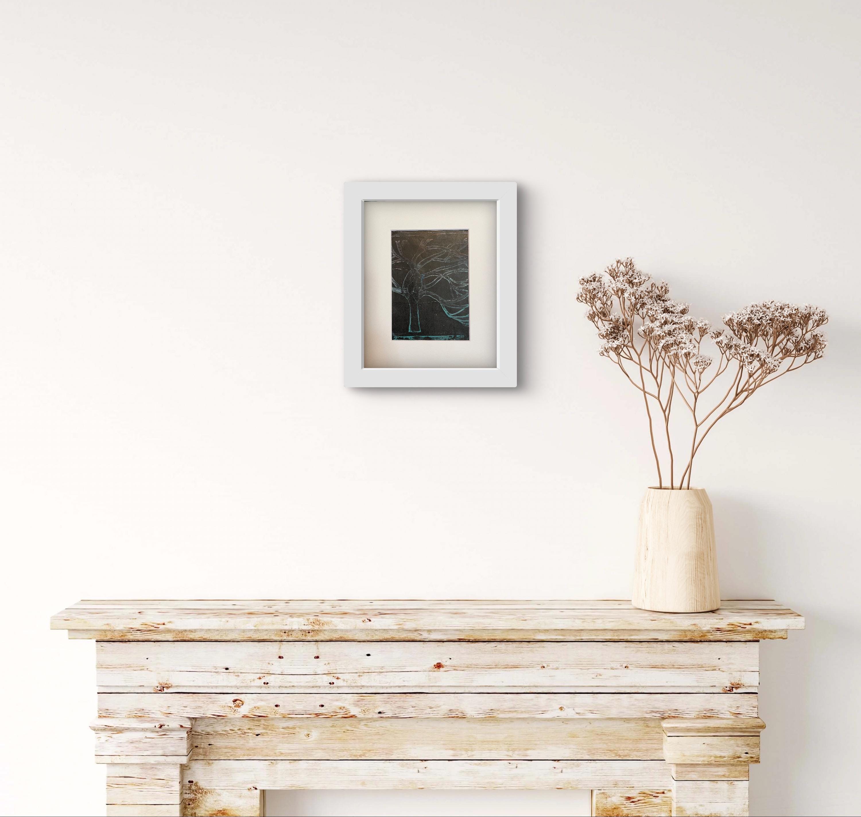 Gel Print Tree Art: Original Acrylic Painting with Matting - Thumbnail 2