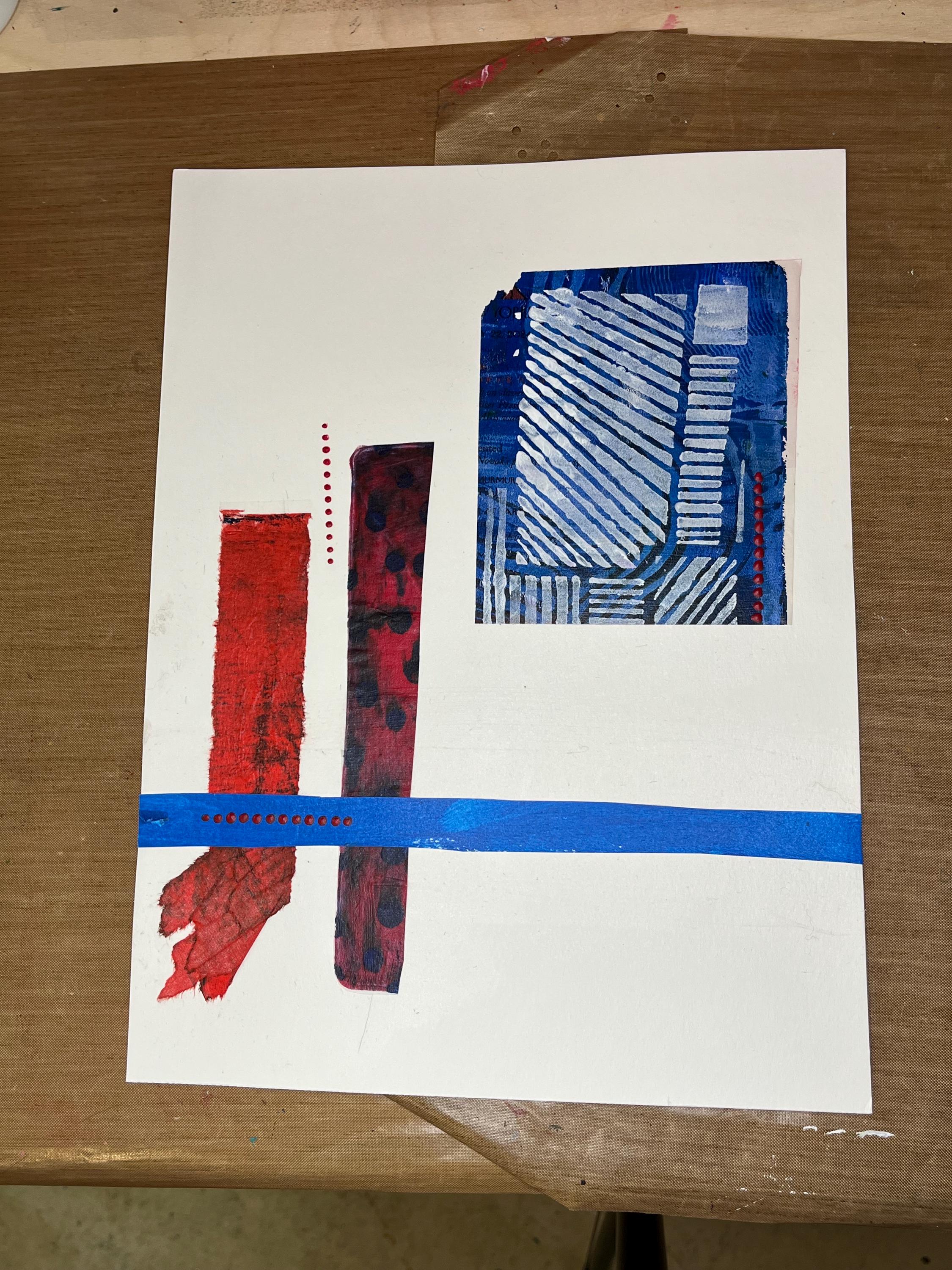 Red and blue abstract collage