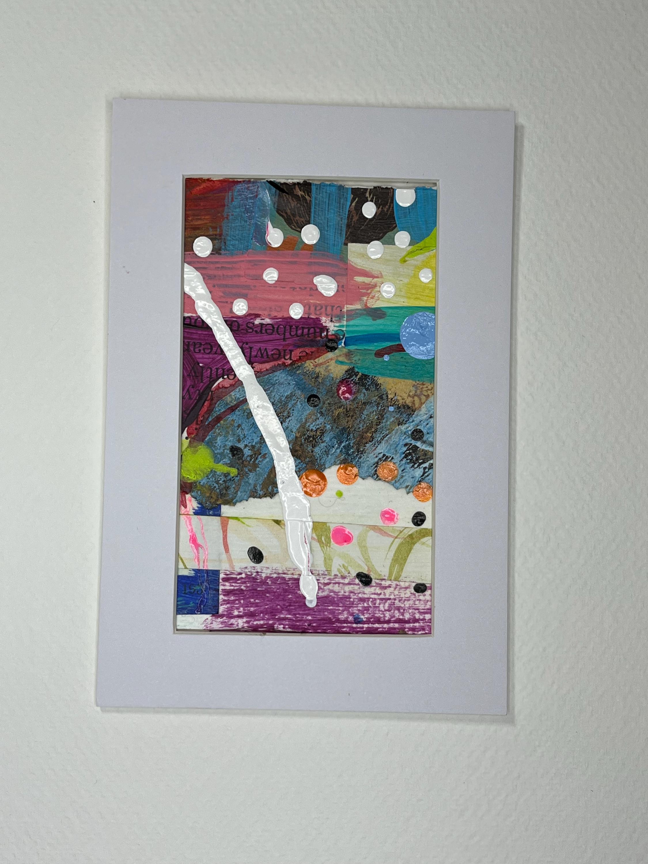 Cheerful Mixed Media Abstract Art 4x6 ready to frame bright colors - Thumbnail 4