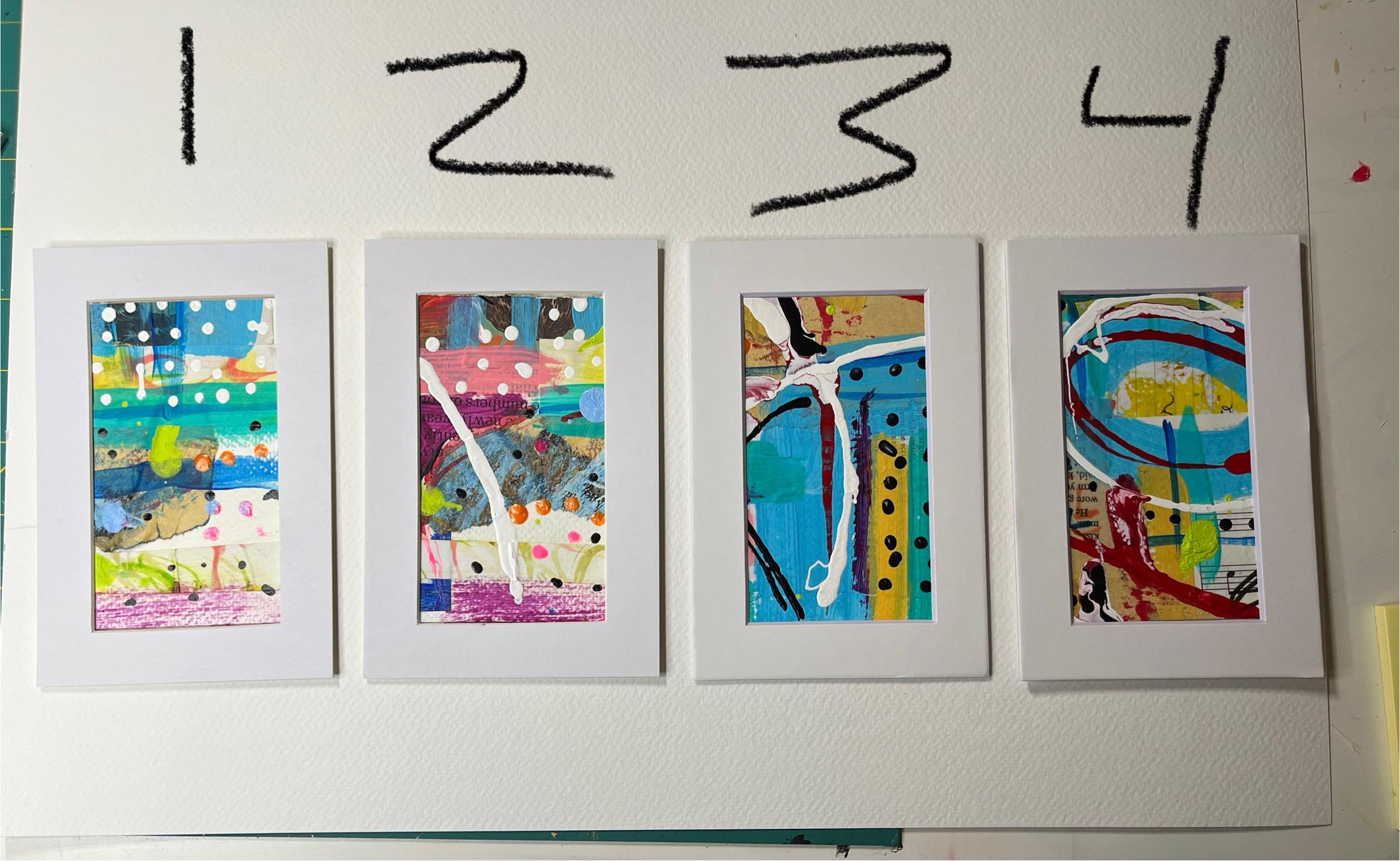 Cheerful Mixed Media Abstract Art 4x6 ready to frame bright colors
