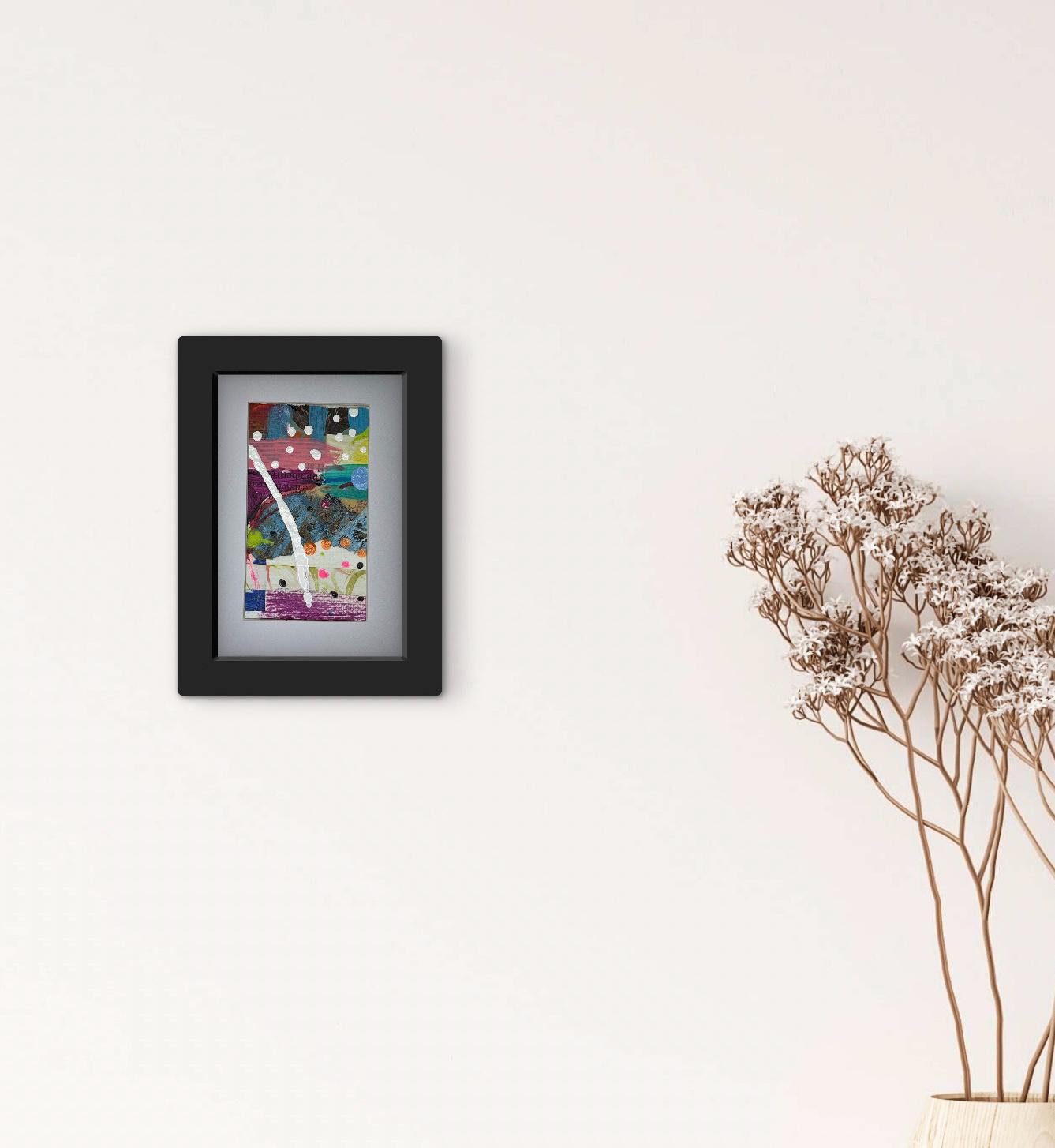 Cheerful Mixed Media Abstract Art 4x6 ready to frame bright colors - Thumbnail 5