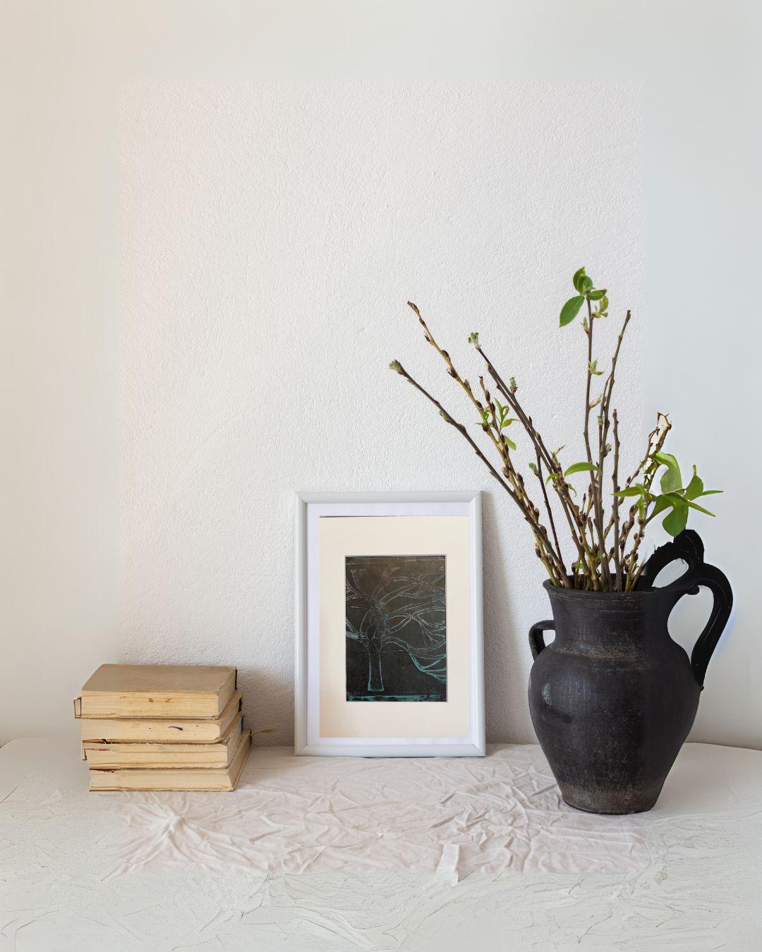 Gel Print Tree Art: Original Acrylic Painting with Matting - Thumbnail 3