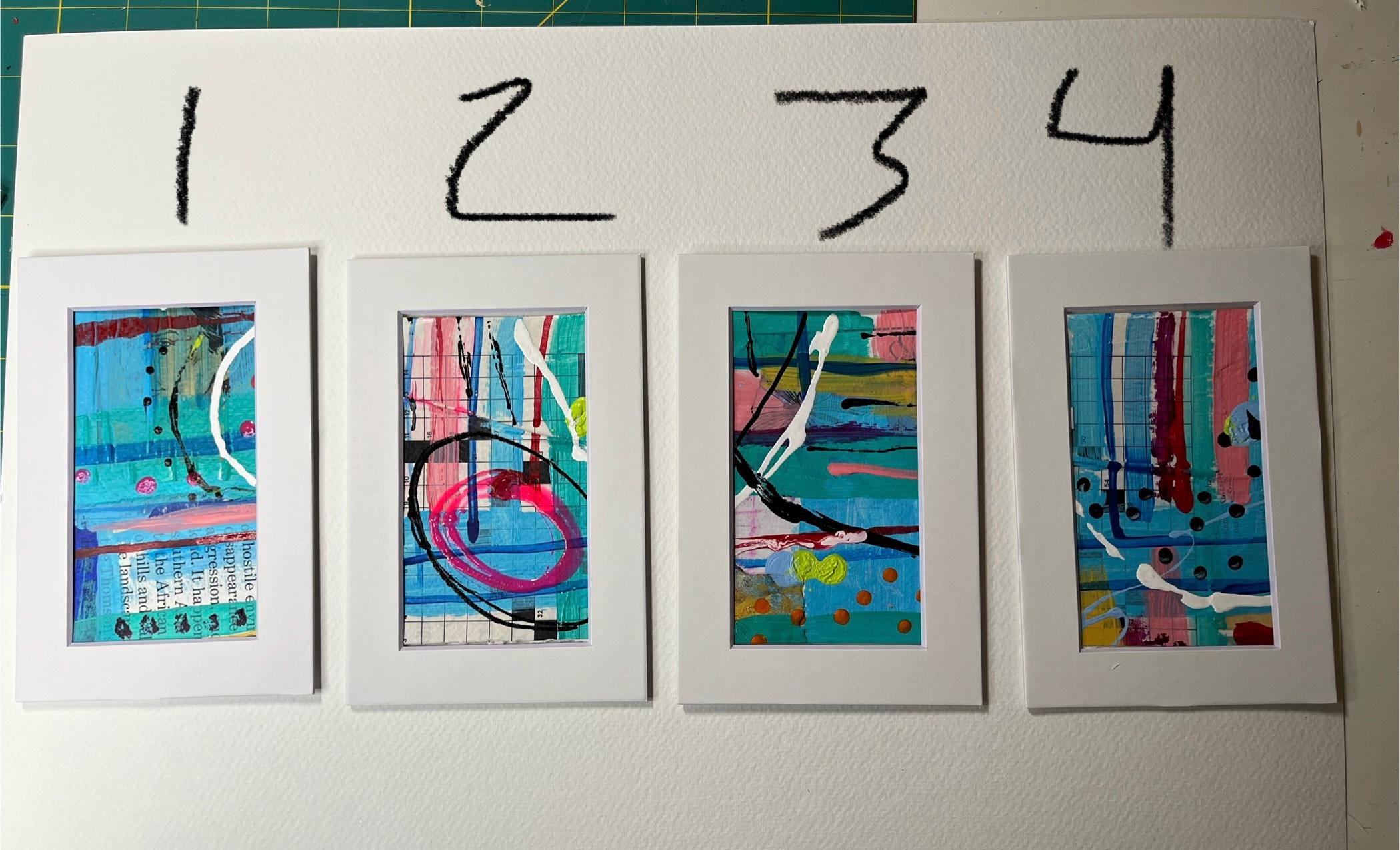 Small Mixed Media Abstract Art 4x6 ready to frame bright colors