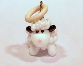 white sheep stitch marker - small handmade lampwork glass bead