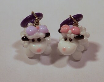 Party girls - handmade lampwork glass sheep stitch markers or earrings