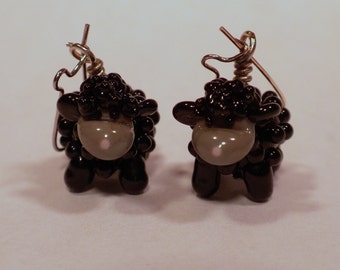 Black sheep earrings - handmade lampwork glass beads