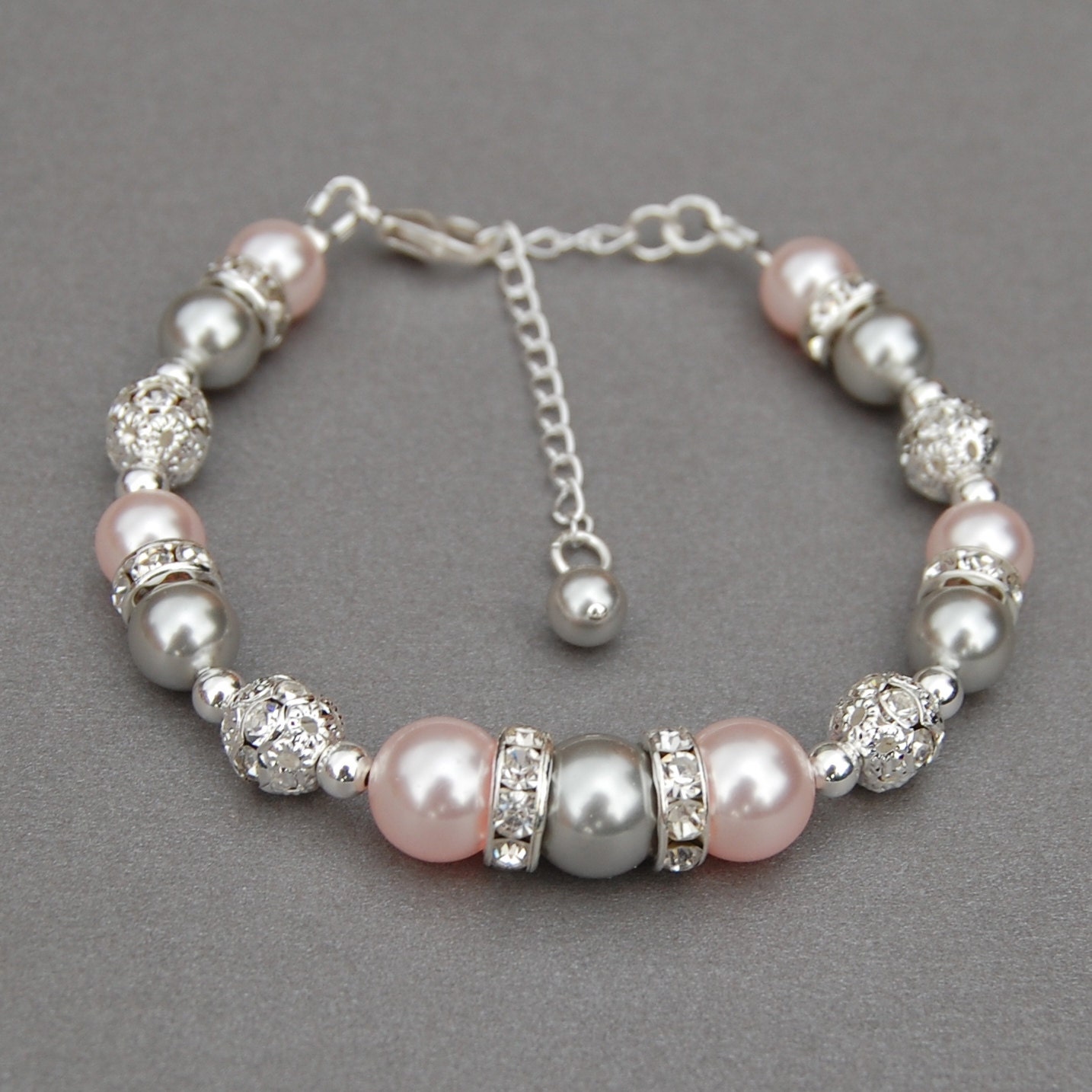 Pink and Gray Pearl Bracelet Pastel Wedding Jewelry - Etsy