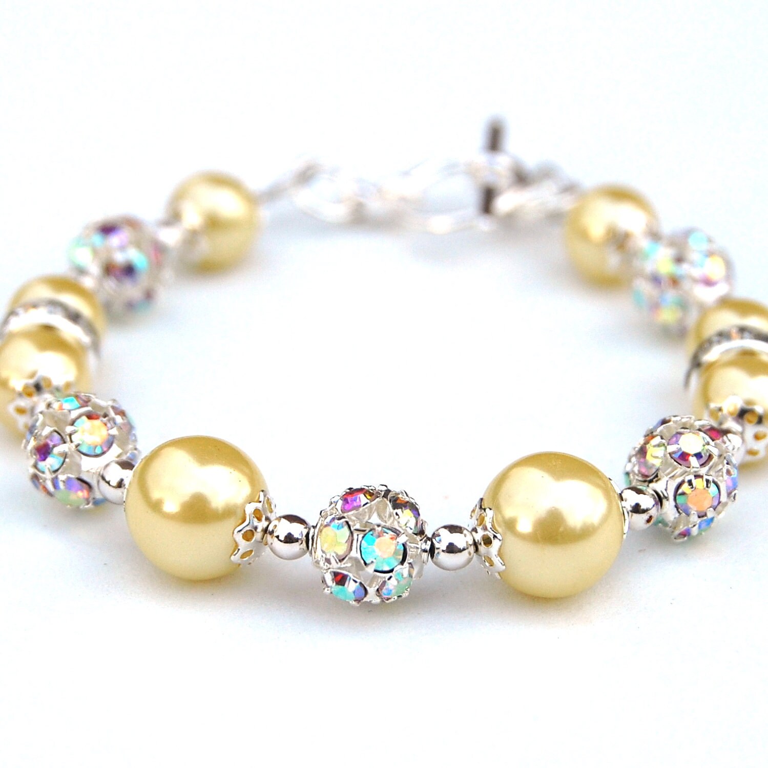 Yellow Pearl Bracelet Bridesmaid Jewelry Pastel Wedding Etsy