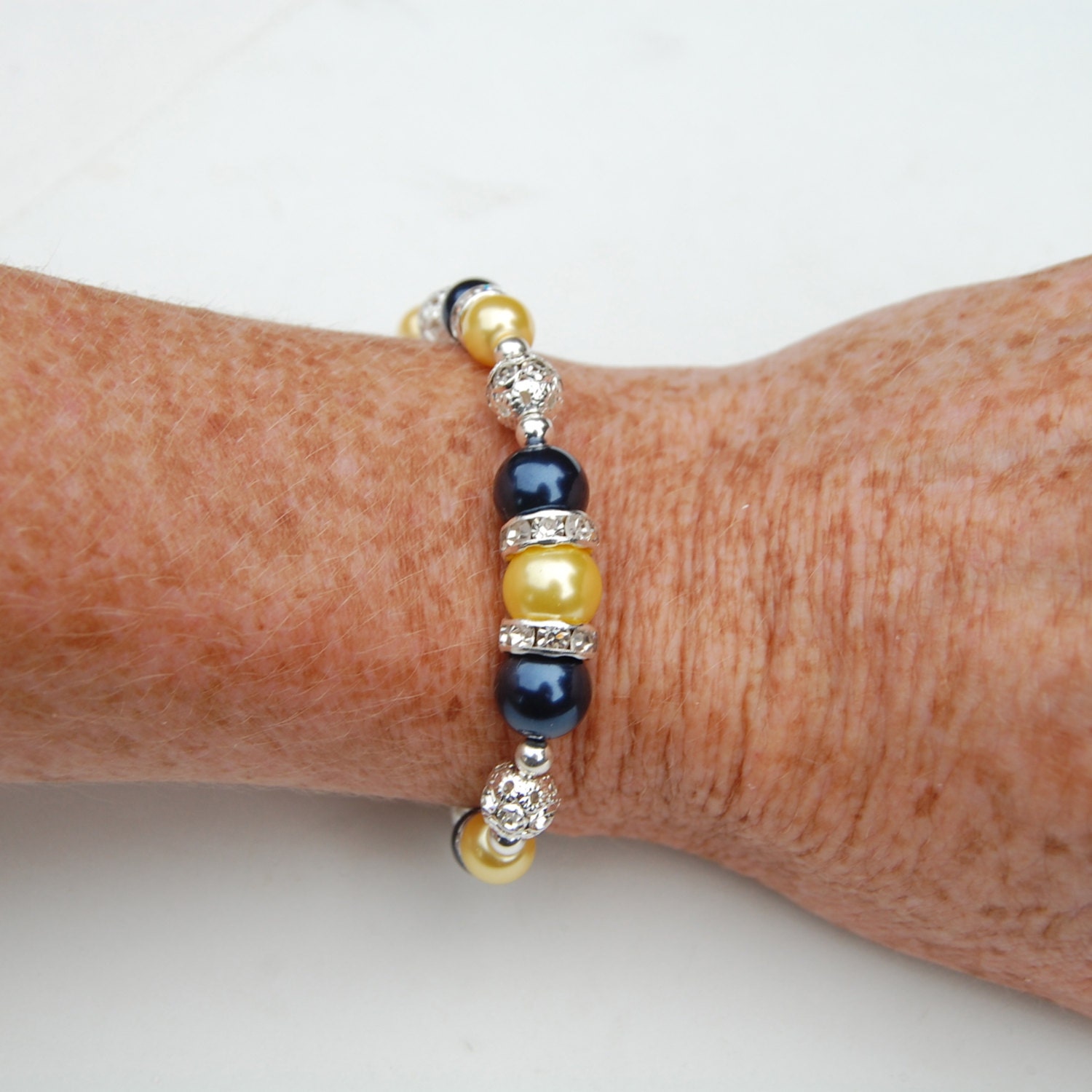 Navy Yellow Pearl Bracelet Bridesmaid Jewelry Navy Wedding Etsy Canada