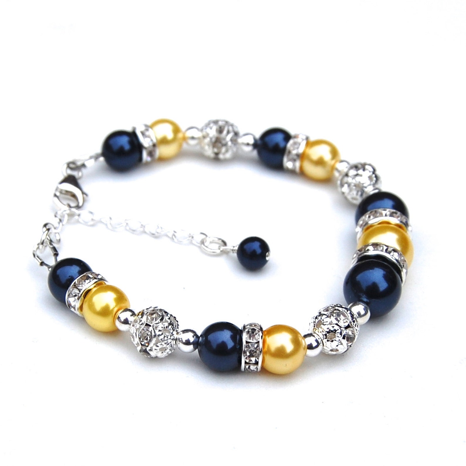 Navy Yellow Pearl Bracelet Bridesmaid Jewelry Navy Wedding Etsy Canada