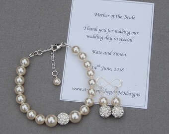 Pearl Bracelet and Earrings Set, Pearl Jewelry Set, Simple Bridal Jewelry, Wedding Party, Bridesmaid Gifts, Classic Pearl Jewelry