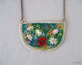 hand embroidered wildflower bib necklace 30 inches long