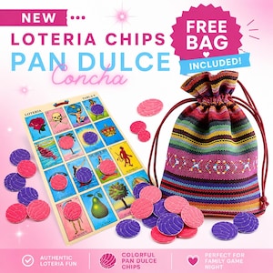 Qty.55 Loteria Game Chips, Pan dulce Concha, Fichas