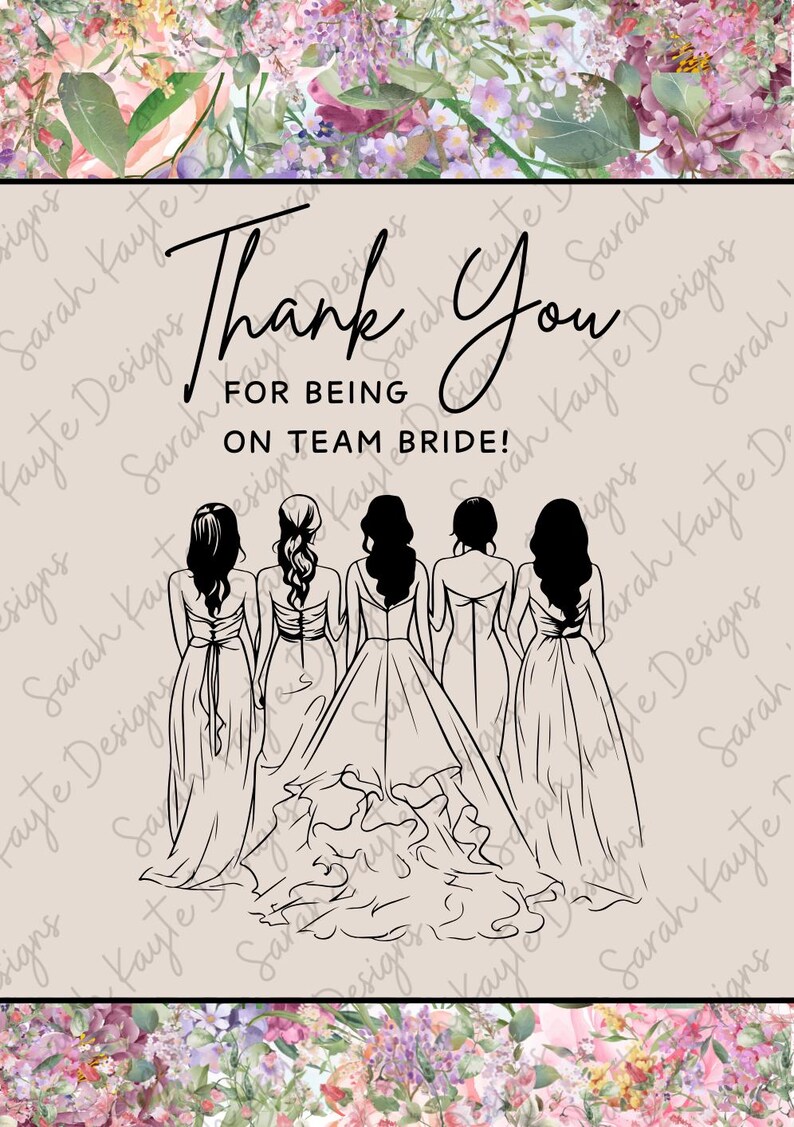 WEDDING: Floral Team Bride (download & Print Card) - Etsy