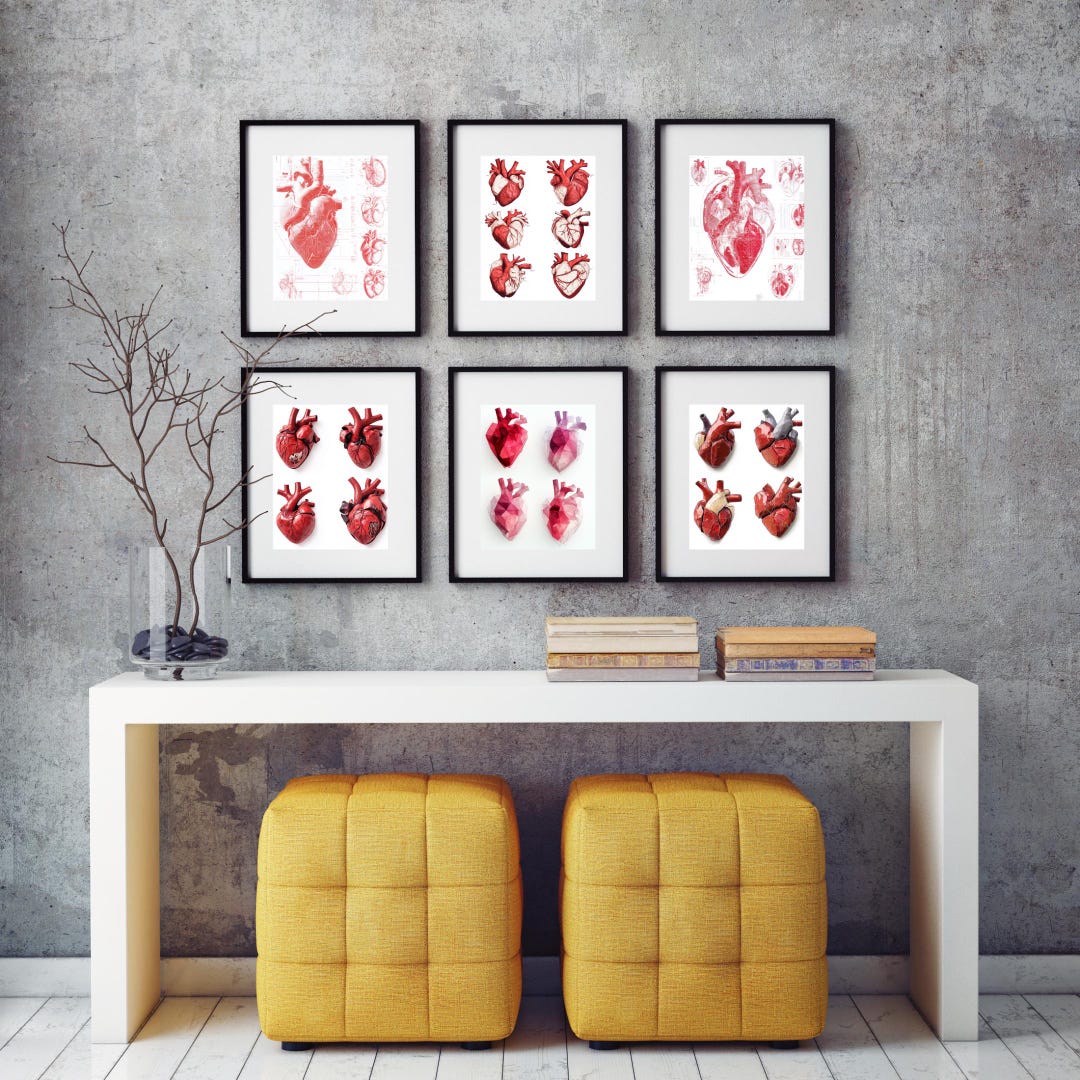 Anatomical Heart Wall Art Bundle – Vintage Medical Illustration Set of ...